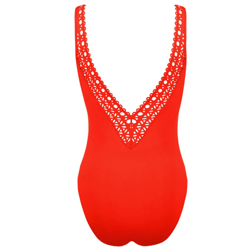 'Ajourage Couture' Orange Non-Underwired Swimsuit, by Lise Charmel (pack shot, back).