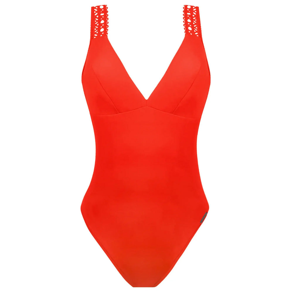 'Ajourage Couture' Orange Non-Underwired Swimsuit, by Lise Charmel (pack shot, front).