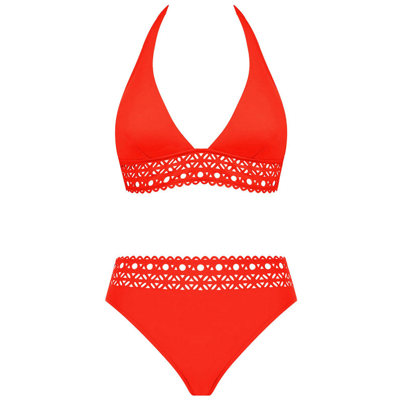 Lise Charmel 'Ajourage Couture' Orange Halterneck Bikini Set (pack shot, front).