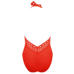 Lise Charmel 'Ajourage Couture' Orange Plunging Back Halterneck Swimsuit (pack shot, back).