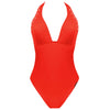 Lise Charmel 'Ajourage Couture' Orange Plunging Back Halterneck Swimsuit (pack shot, front).