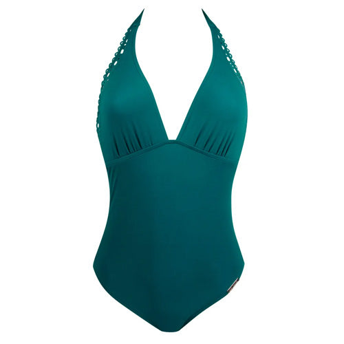 Lise Charmel Ajourage Couture collection Plunging Back Swimsuit. Colour: Pacifique Couture (Green)