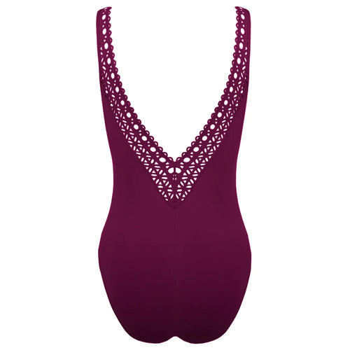 'Ajourage Couture' Prune Non-Underwired Swimsuit, by Lise Charmel (back view).