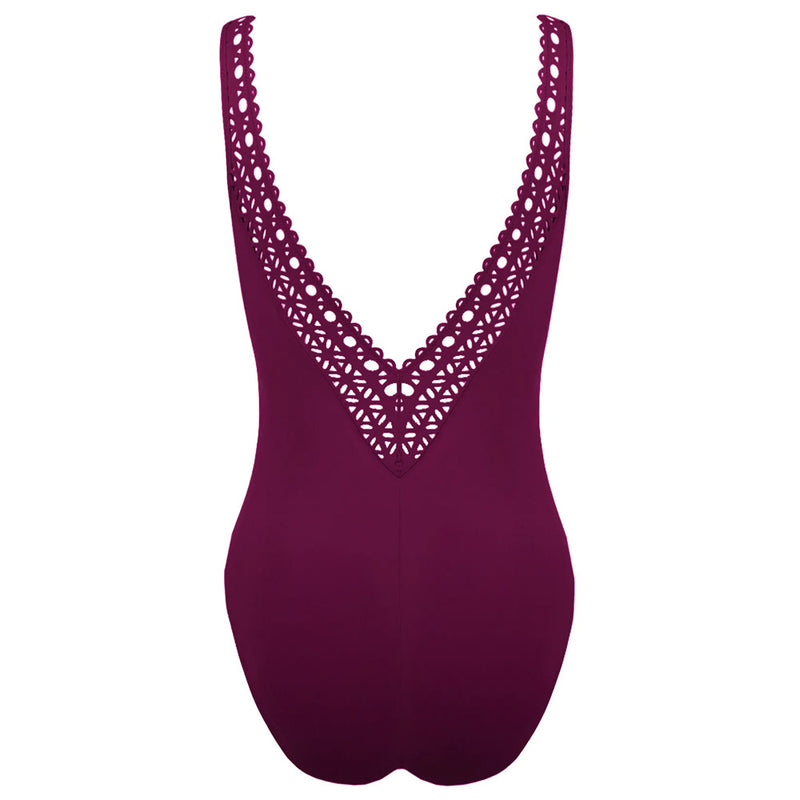 'Ajourage Couture' Prune Non-Underwired Swimsuit, by Lise Charmel (back view).