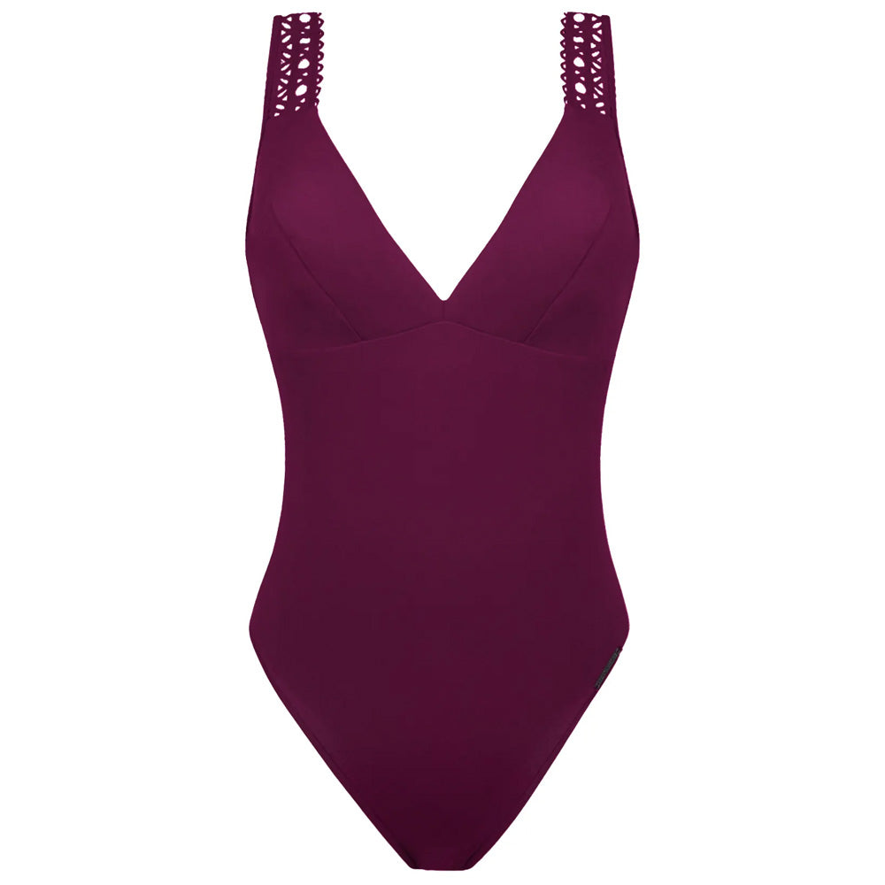 'Ajourage Couture' Prune Non-Underwired Swimsuit, by Lise Charmel (front view).