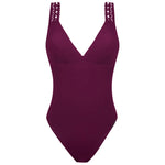 'Ajourage Couture' Prune Non-Underwired Swimsuit, by Lise Charmel (front view).