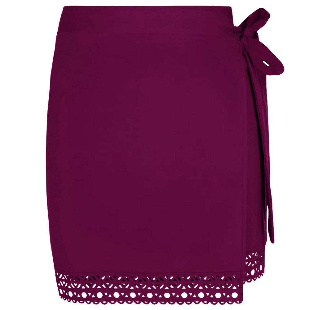 'Ajourage Couture' Burgundy Pareo/Wrap Skirt, by Lise Charmel (front view).
