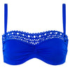 Lise Charmel Ajourage Couture bright blue strapless bikini top with lace detail pack shot (front).