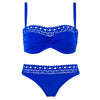 Lise Charmel Ajourage Couture bright blue strapless bikini set with lace detail pack shot (front).