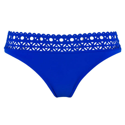 Lise Charmel Ajourage Couture bright blue strapless bikini brief with lace detail pack shot (front).