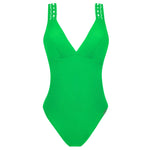 'Ajourage Couture' Non-Underwired Swimsuit in Anis Ajourage (Bright Green), by Lise Charmel (pack shot, front).