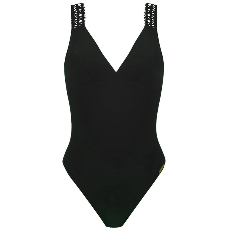'Ajourage Couture' Black Non-Underwired Swimsuit, by Lise Charmel (pack shot, front view).