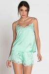 Model wearing 'Amour Nymphea' Camisole in Jade Aqua, by Lise Charmel.