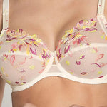 Model wearing 'Folie d'Été' Floral 3-Part Full Cup Bra, by Lise Charmel (front view, close up).