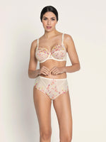 Model wearing 'Folie d'Été' Floral 3-Part Full Cup Bra, by Lise Charmel (front view).