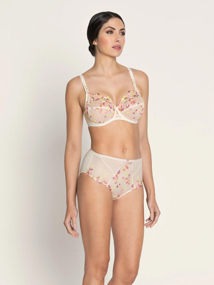 Model wearing 'Folie d'Été' Floral 3-Part Full Cup Bra, by Lise Charmel (front view).