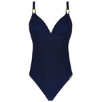 'Classe Nautique' Navy Blue Non-Underwired Padded Swimsuit, by Lise Charmel (pack shot, front view).