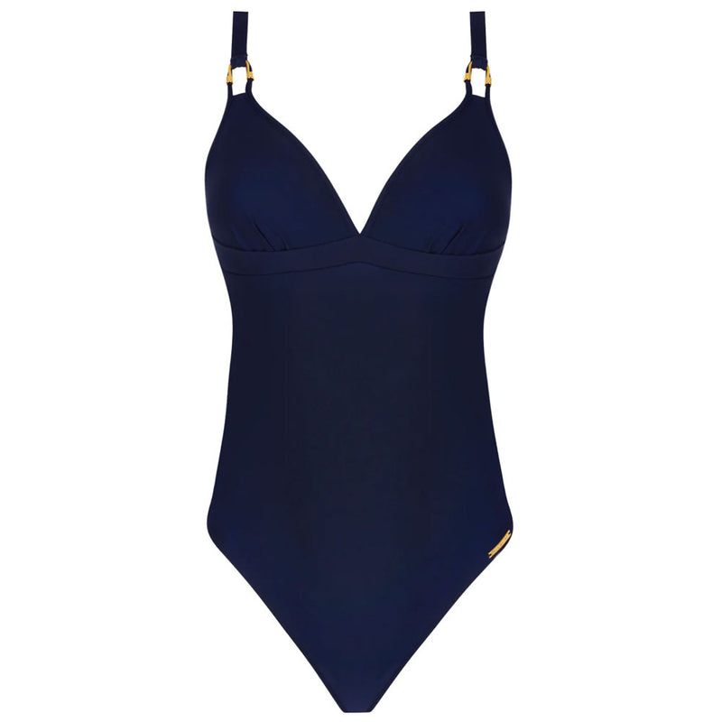 'Classe Nautique' Navy Blue Non-Underwired Padded Swimsuit, by Lise Charmel (pack shot, front view).