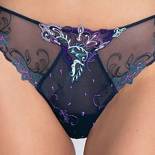 Model wearing 'Déesse Désirs' Midnight Blue Italian Brief, by Lise Charmel (detail).