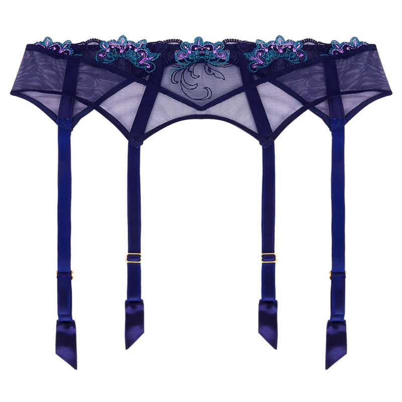 'Déesse Désirs' Midnight Blue Suspender Belt, by Lise Charmel (pack shot, front).