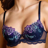 Model wearing 'Déesse Désirs' Midnight Blue Padded Plunge Bra, by Lise Charmel.