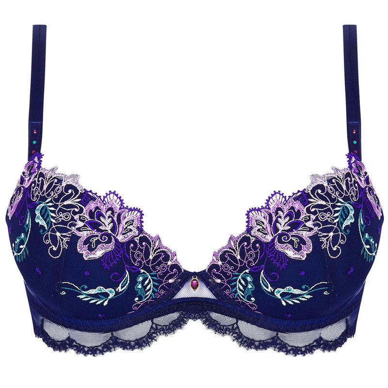 'Déesse Désirs' Midnight Blue Padded Plunge Bra, by Lise Charmel (pack shot, front).