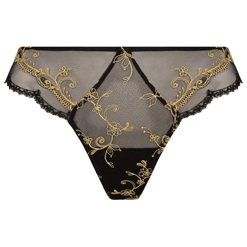 'Deesse en Glam' Italian Brief in black and gold by Lise Charmel (pack shot, front).