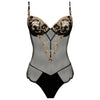 'Deesse en Glam' Bodysuit with Contour Bra in black and gold by Lise Charmel (pack shot, front).