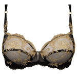 'Deesse en Glam' Full Cup Bra in black and gold by Lise Charmel (pack shot, front).