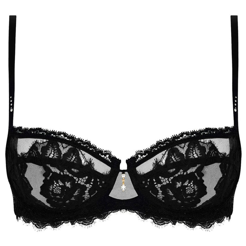 'Desirs de Venise' Black Balconette Bra, by Lise Charmel (pack shot, front view).