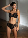 Model wearing 'Desirs de Venise' Black 3-Part Full Cup Bra, by Lise Charmel (front view).