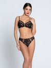 Model wearing 'Desirs de Venise' Black Full Cup Bra, by Lise Charmel  (front view).