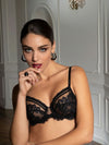 Model wearing 'Desirs de Venise' Black Full Cup Bra, by Lise Charmel  (front view).