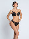 Model wearing 'Desirs de Venise' Black Full Cup Bra, by Lise Charmel  (side view).