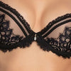 Model wearing 'Desirs de Venise' Black Contour Bra, by Lise Charmel (front view close-up).