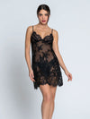 Model wearing 'Desirs de Venise' Black Sexy Nightie, by Lise Charmel (front view).