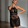 Model wearing 'Desirs de Venise' Black Babydoll Nightie, by Lise Charmel (front view).