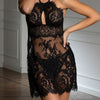 Model wearing 'Desirs de Venise' Black Babydoll Nightie, by Lise Charmel (front view close-up).