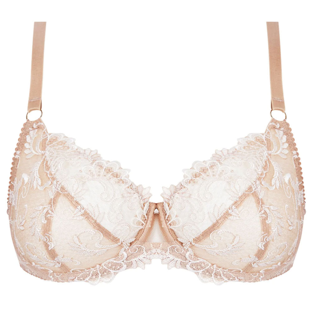 Lise Charmel 'Dressing Floral' Beige 3/4 Cup Balconette Bra (pack shot, front).