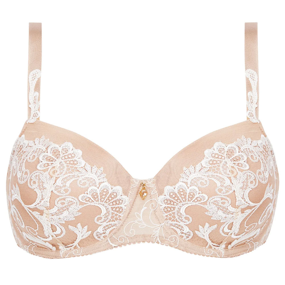 Lise Charmel 'Dressing Floral' Beige Padded Contour Bra (pack shot, front).