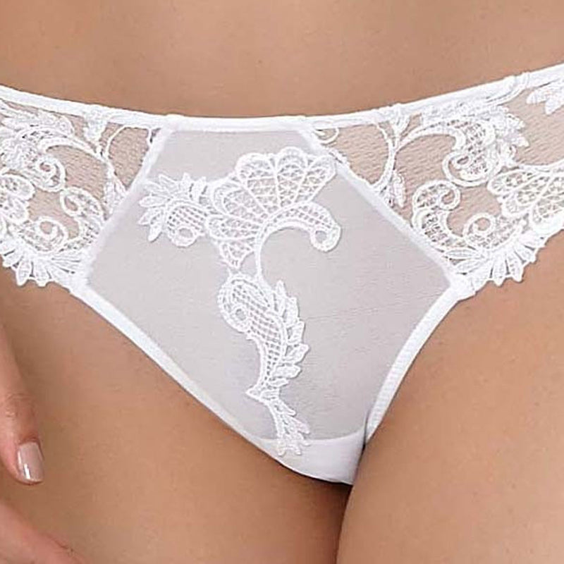 Model wearing Lise Charmel 'Dressing Floral' White Italian Brief (detail).