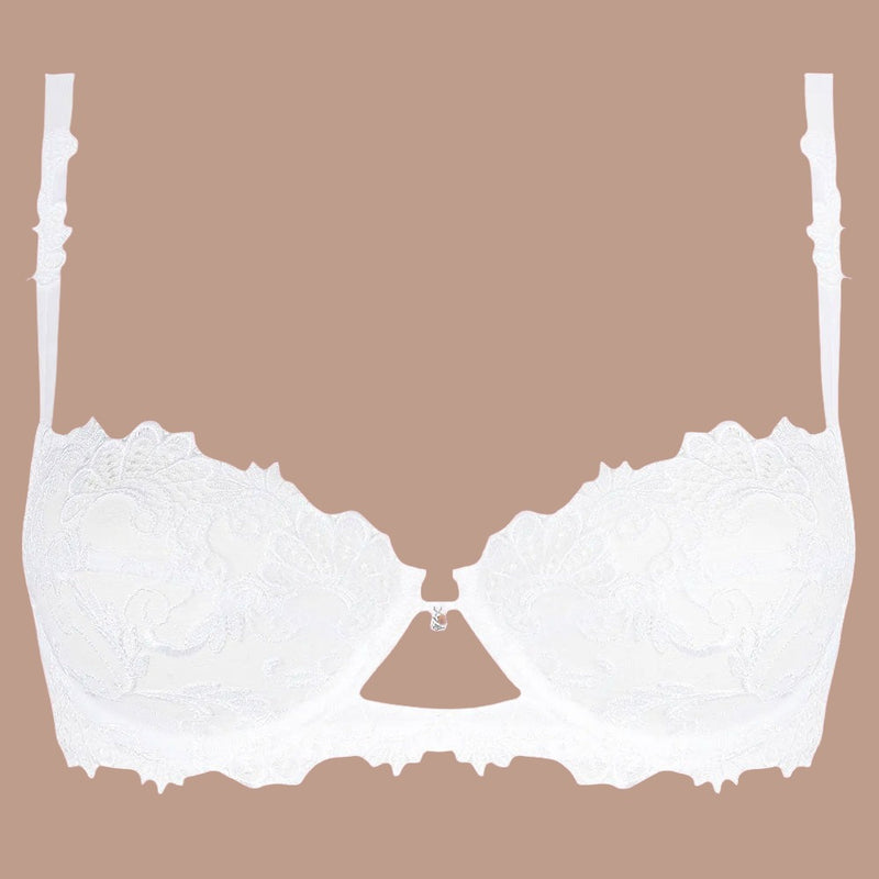 Lise Charmel 'Dressing Floral' White Half Cup Bra (pack shot, front view).