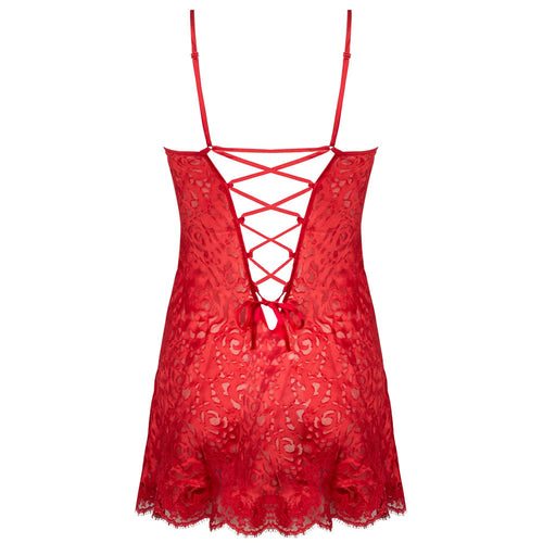 'Dressing Floral' Red Silk Babydoll Nightie, by Lise Charmel (pack shot, back view).