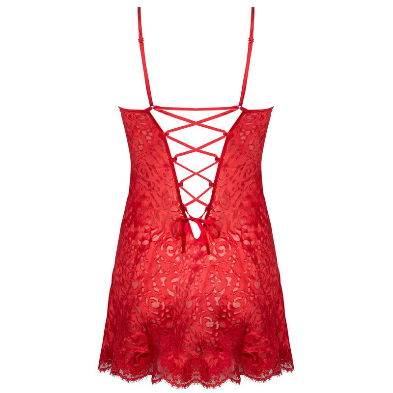 'Dressing Floral' Red Silk Babydoll Nightie, by Lise Charmel (pack shot, back view).