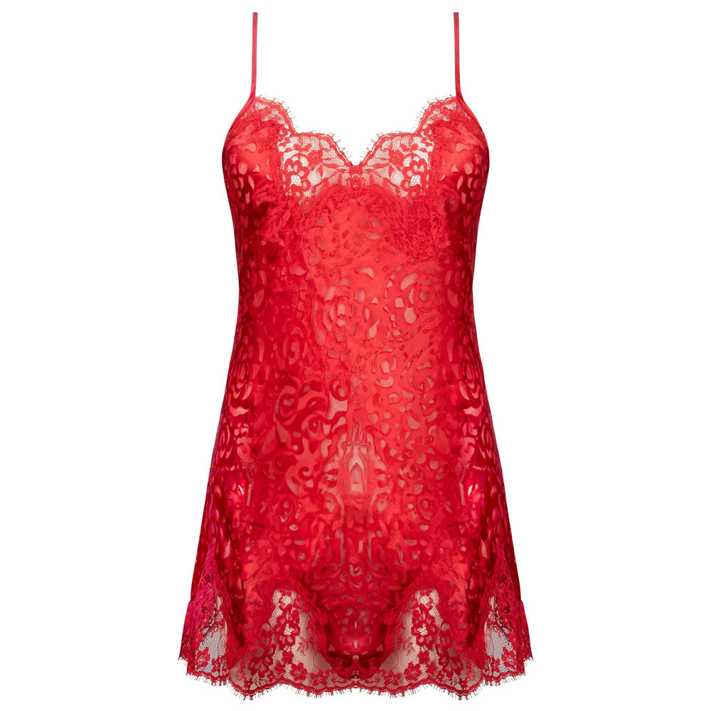 'Dressing Floral' Red Silk Babydoll Nightie, by Lise Charmel (pack shot, front view).