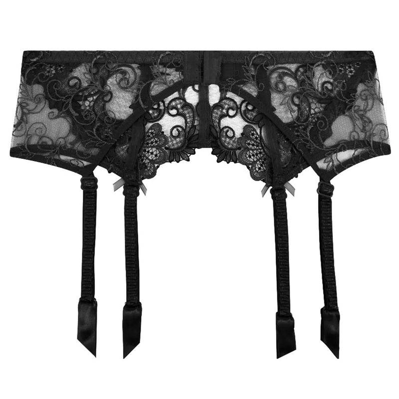 Lise Charmel 'Dressing Floral' Black Suspender Belt (pack shot, front).