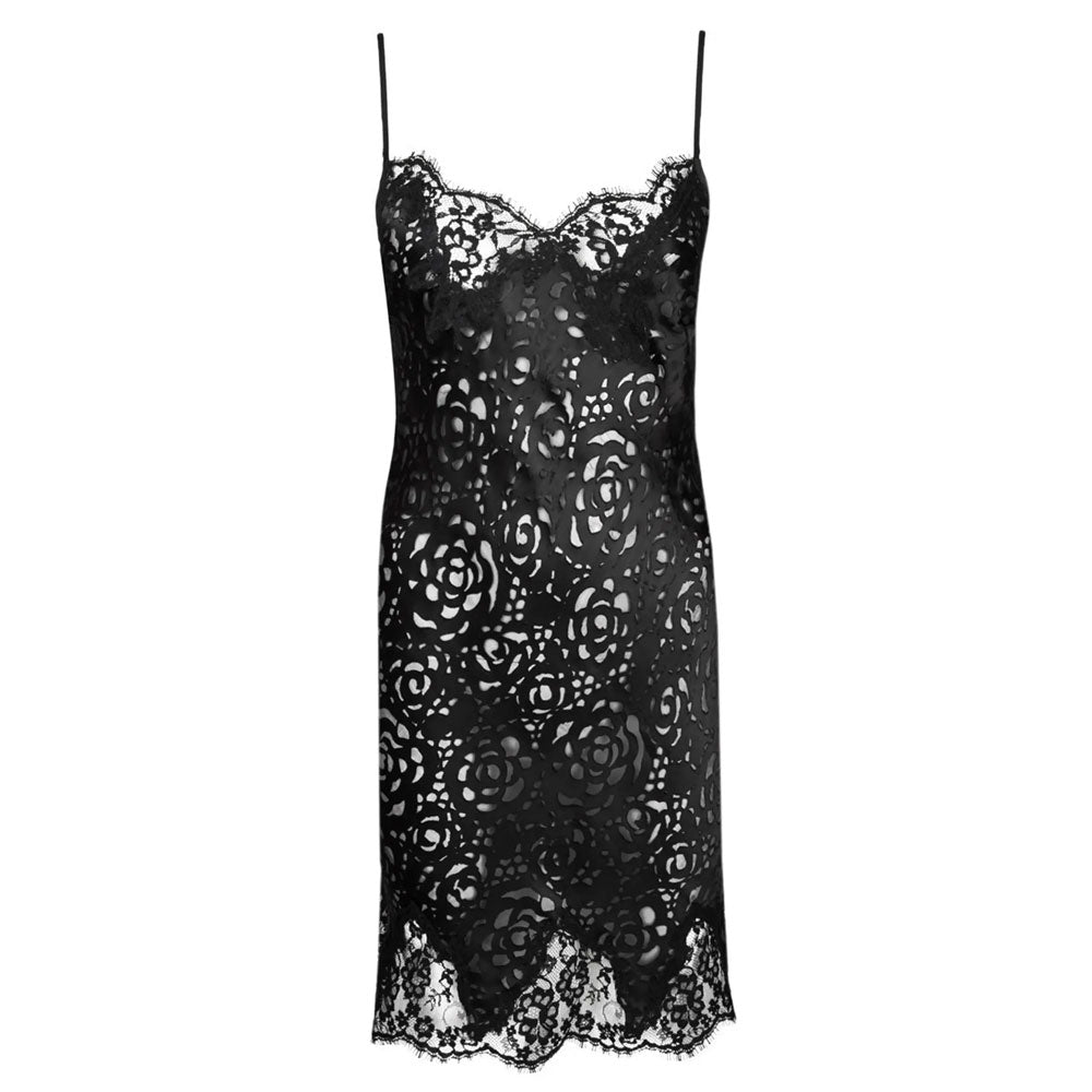 Lise Charmel 'Dressing Floral' Black Silk Chemise/Night Dress (pack shot, front).