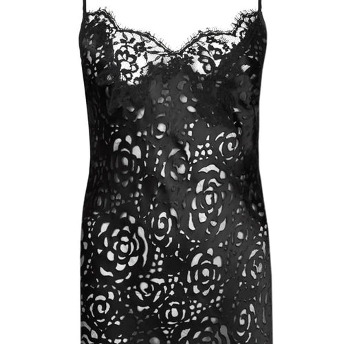 Lise Charmel 'Dressing Floral' Black Silk Chemise/Night Dress (pack shot, front detail).