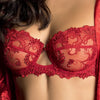 Model wearing Lise Charmel 'Dressing Floral' Red Half Cup Bra (detail).