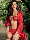 Model wearing Lise Charmel 'Dressing Floral' Red Half Cup Bra.